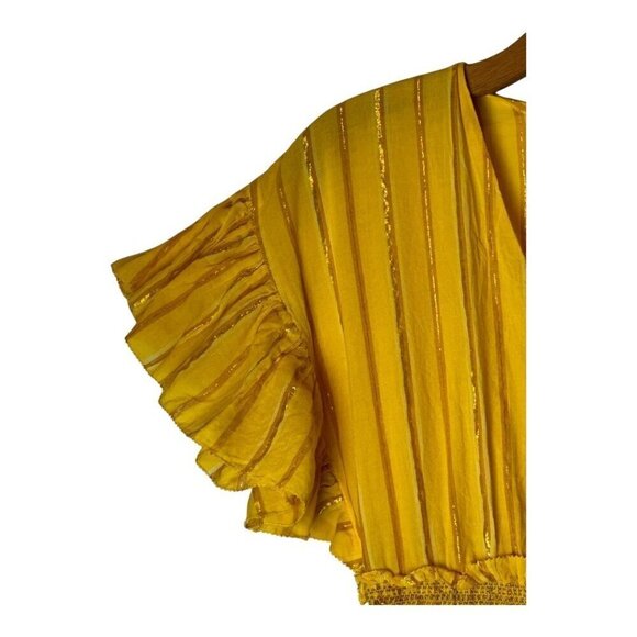 Saylor Dress Womens Small Yellow Cotton Flutter Sleeve V Neck Adrianne Mini - Picture 6 of 12